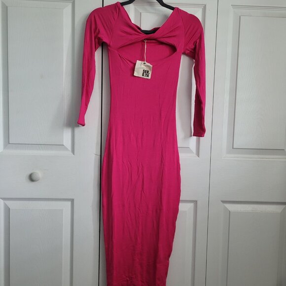 NWT SER.O.YA Irene Midi Dress Long Sleeve in Hot Pink Size XXS - Picture 5 of 6